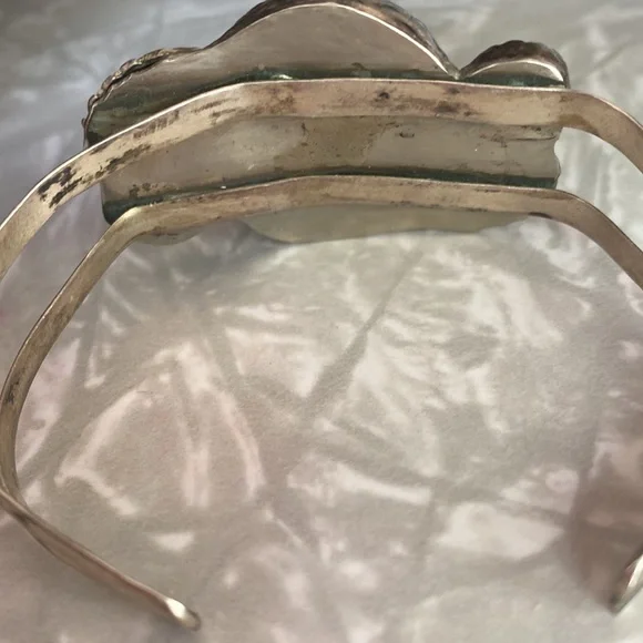 Vintage 1970’s Turquoise and Coral Sterling Native Cuff Bracelet